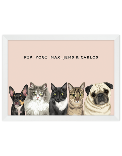 Custom Pet Portrait - Five Pet Portrait