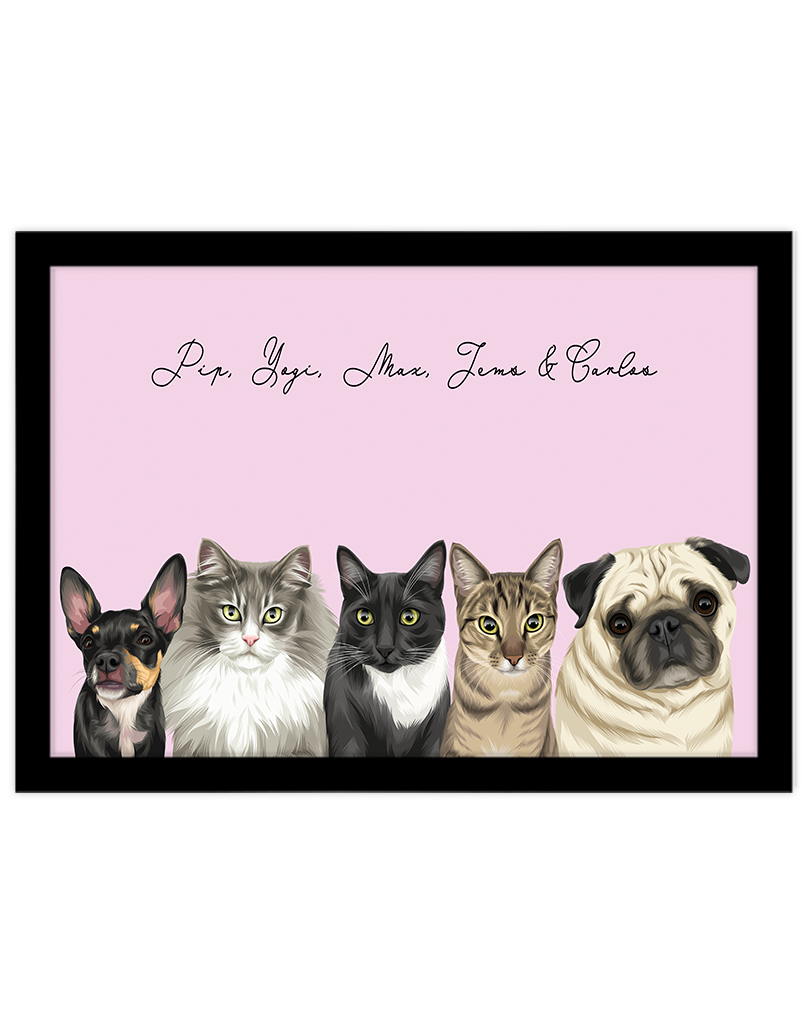 Custom Pet Portrait - Five Pet Portrait