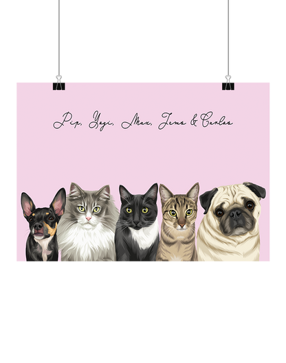 Custom Pet Portrait - Five Pet Portrait