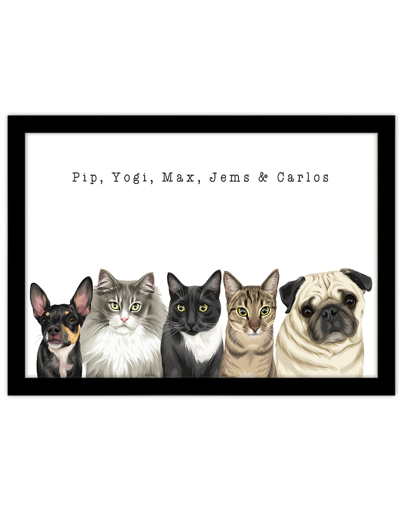 Custom Pet Portrait - Five Pet Portrait