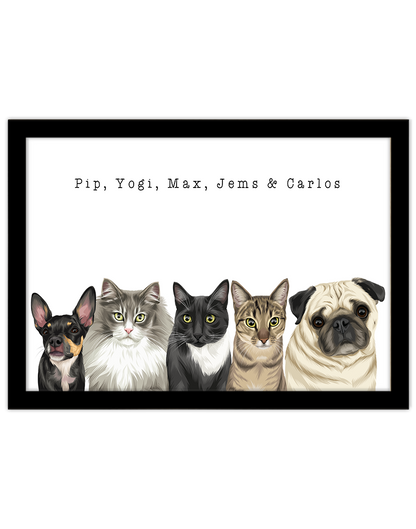Custom Pet Portrait - Five Pet Portrait