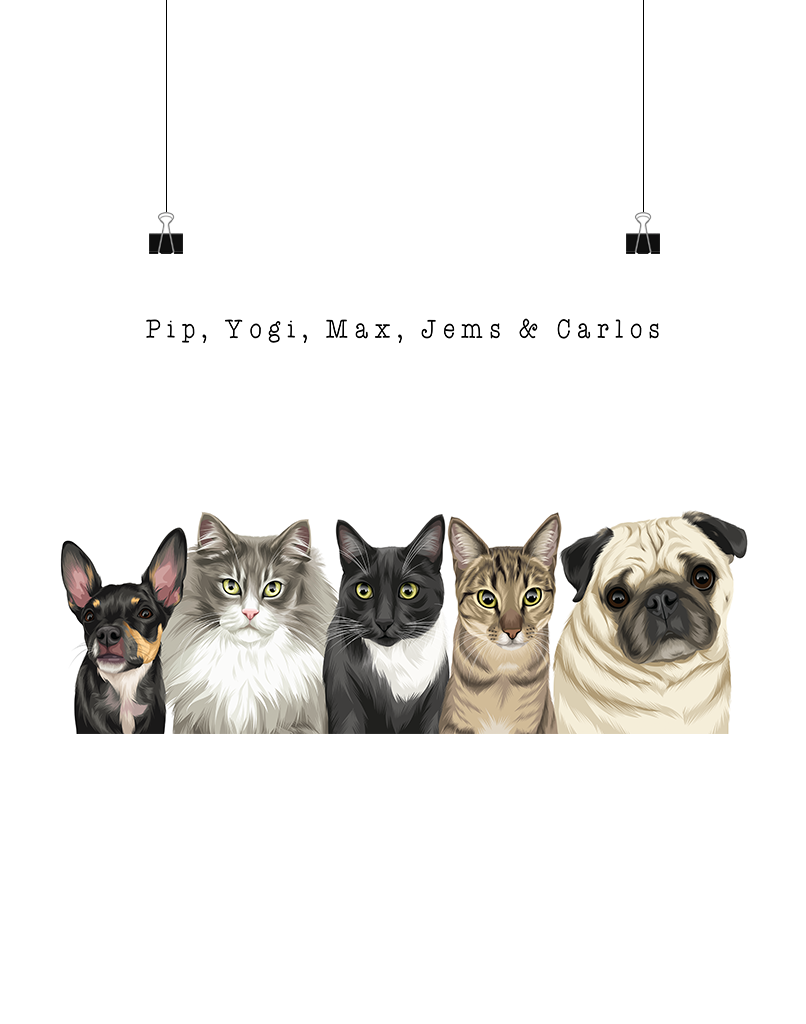 Custom Pet Portrait - Five Pet Portrait