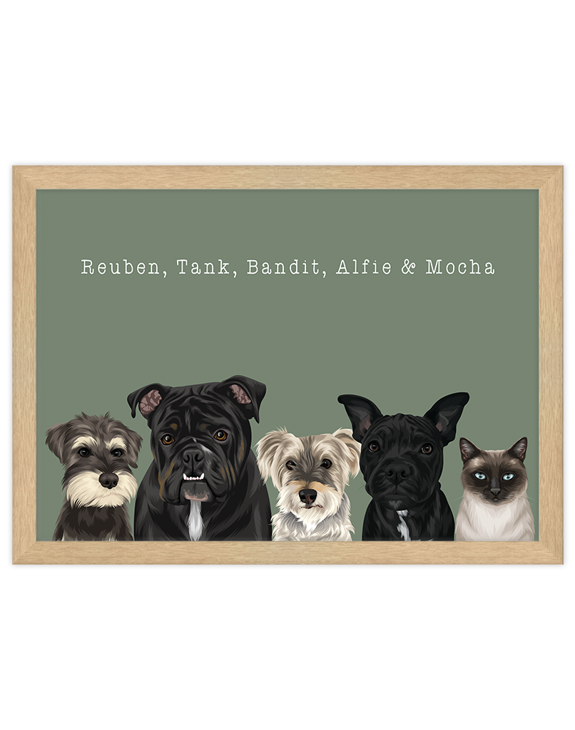 Custom Pet Portrait - Five Pet Portrait