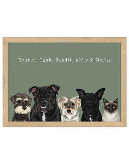 Custom Pet Portrait - Five Pet Portrait