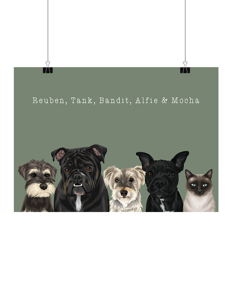 Custom Pet Portrait - Five Pet Portrait