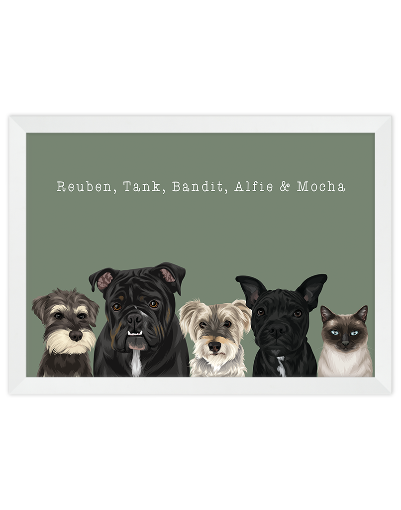 Custom Pet Portrait - Five Pet Portrait