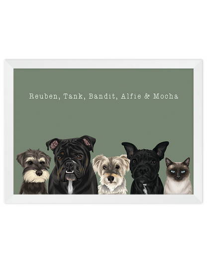 Custom Pet Portrait - Five Pet Portrait