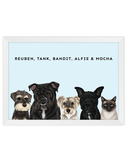Custom Pet Portrait - Five Pet Portrait