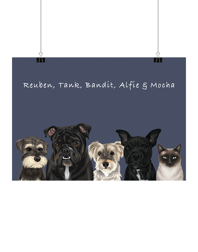 Custom Pet Portrait - Five Pet Portrait