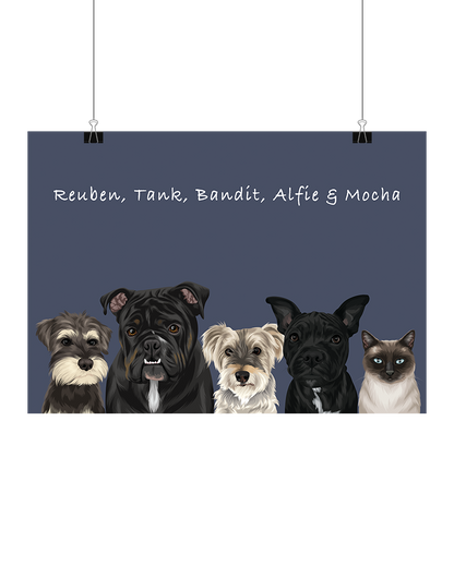 Custom Pet Portrait - Five Pet Portrait