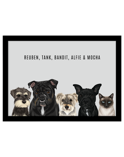 Custom Pet Portrait - Five Pet Portrait