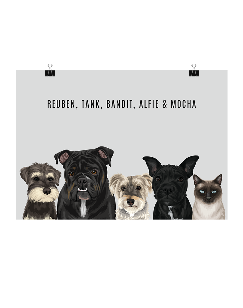 Custom Pet Portrait - Five Pet Portrait