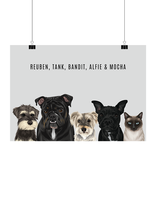 Custom Pet Portrait - Five Pet Portrait