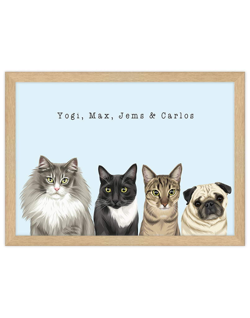 Custom Pet Portrait - Four Pet Portrait