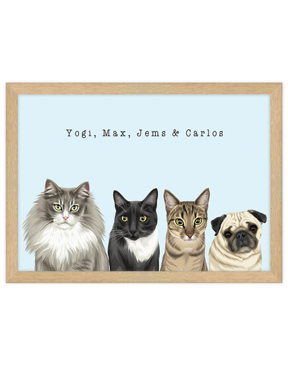 Custom Pet Portrait - Four Pet Portrait