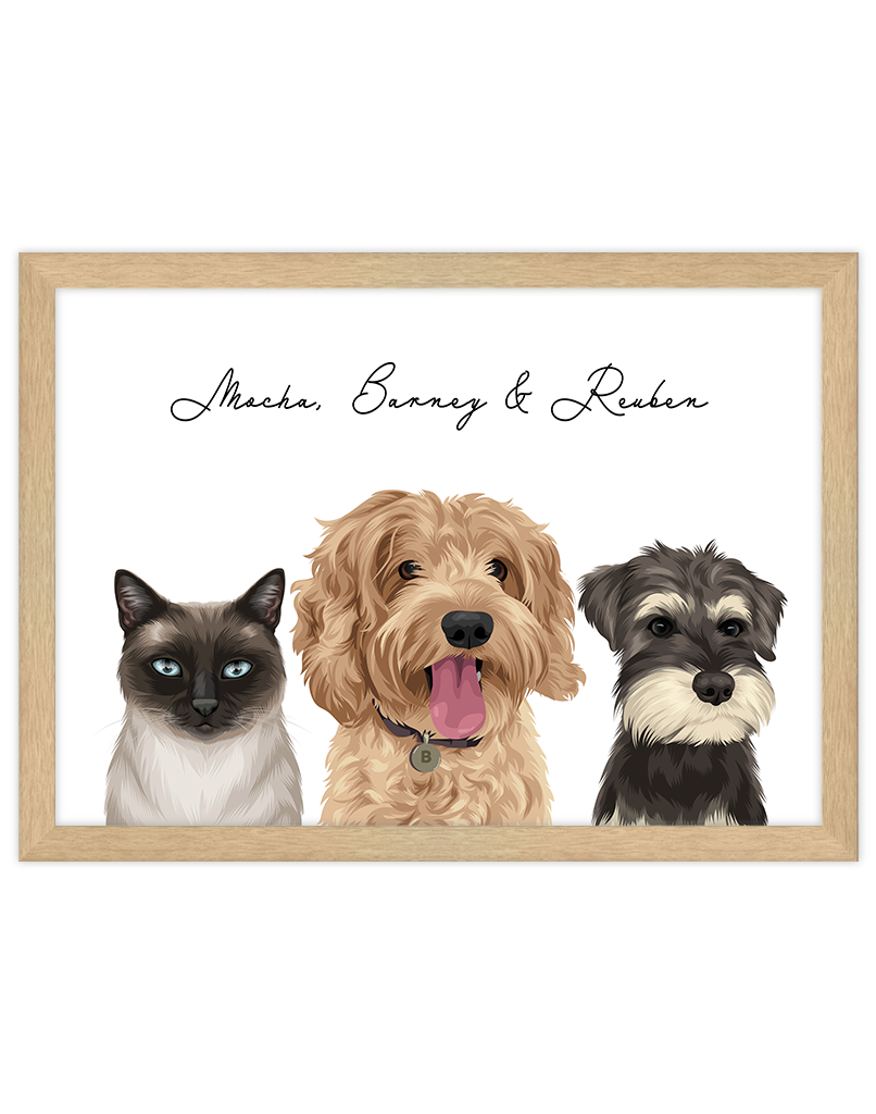 Custom Pet Portrait - Three Pets
