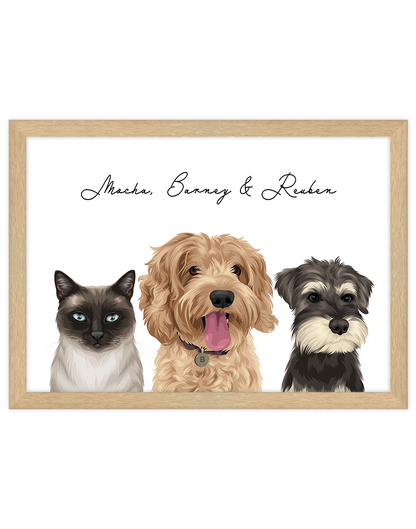 Custom Pet Portrait - Three Pets