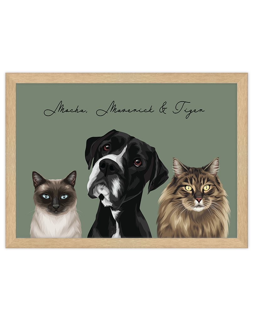 Custom Pet Portrait - Three Pets