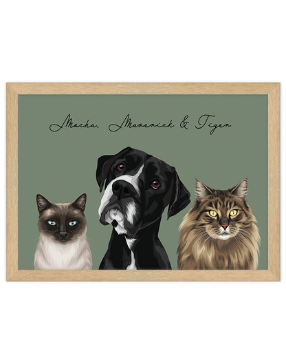 Custom Pet Portrait - Three Pets