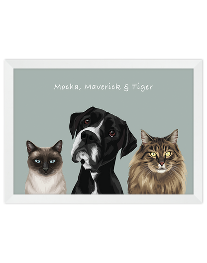 Custom Pet Portrait - Three Pets