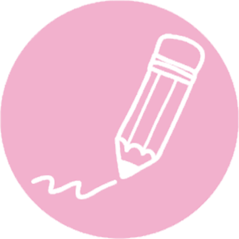 White pencil icon on a pink circle