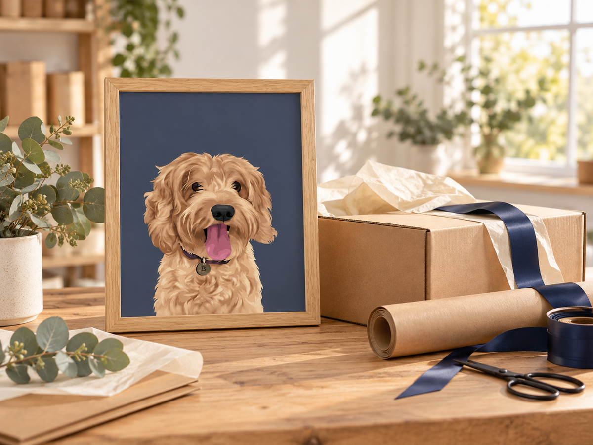 Personalised framed Christmas portrait prepared for delivery in Australia
