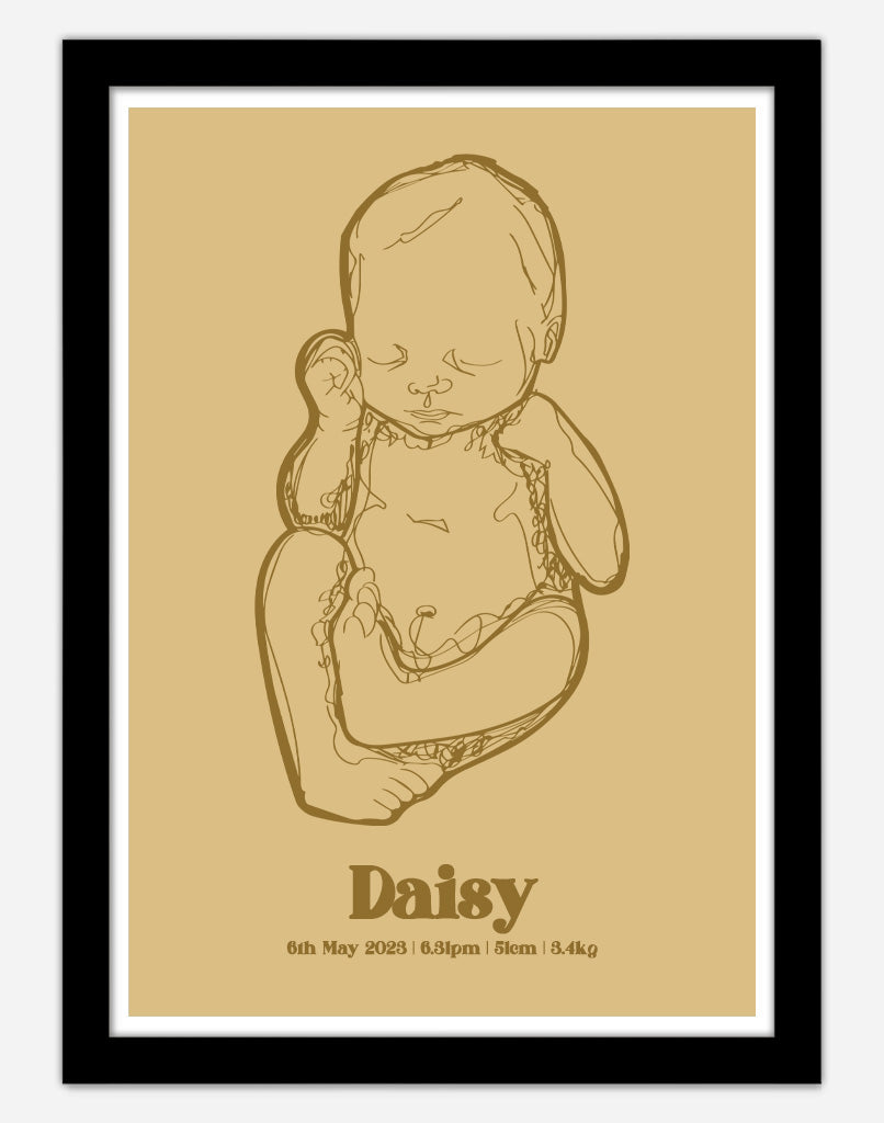 Custom Birth Poster - A4 - Black Frame - Golden Australia
