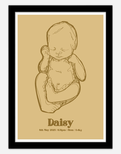 Custom Birth Poster - A4 - Black Frame - Golden Australia
