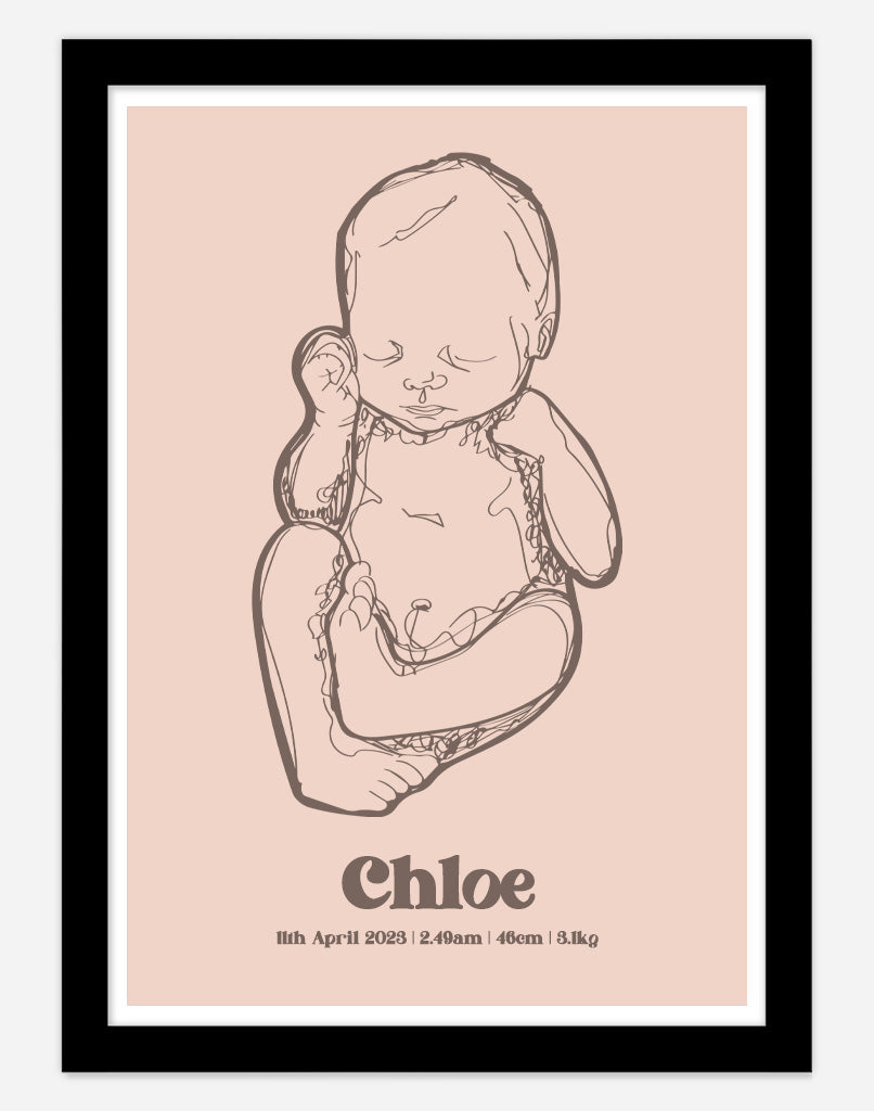 Custom Birth Poster - A4 - Black Frame - Rose Australia