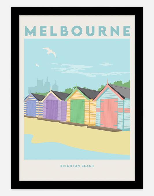 Brighton Beach Boxes Travel Poster - A4 - Black Frame - Australia
