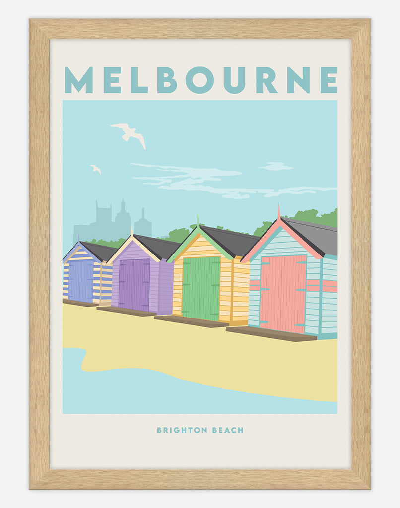 Brighton Beach Boxes Travel Poster - A4 - Timber Frame - Australia