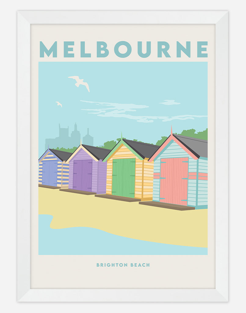 Brighton Beach Boxes Travel Poster - A4 - White Frame - Australia