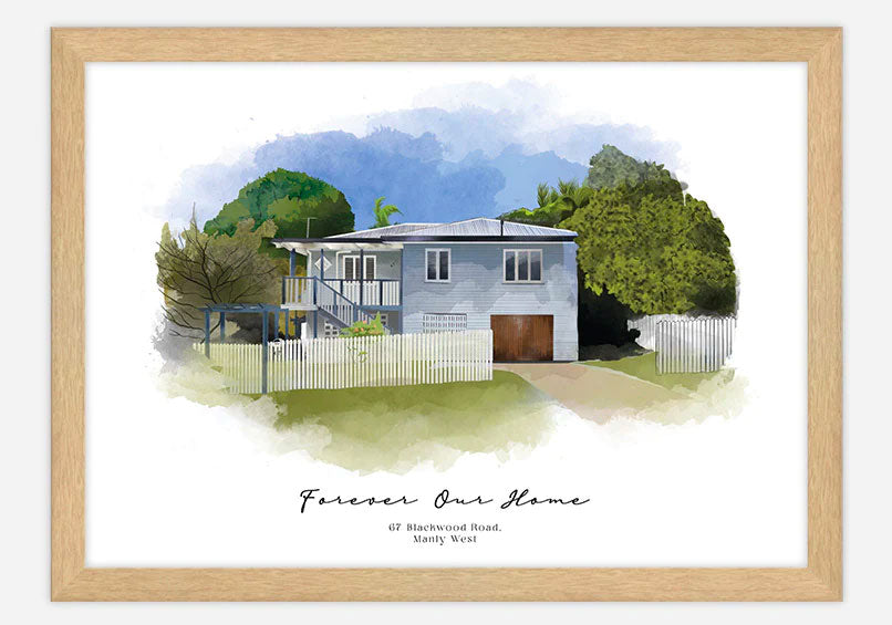 Framed personalised house portrait for a corporate gift