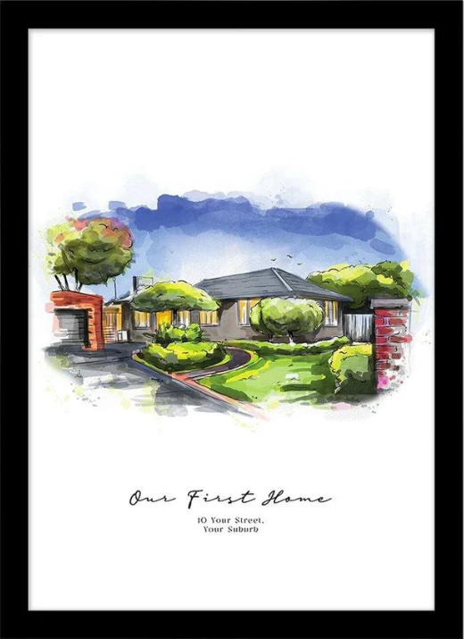 Custom house portrait in watercolour style, made in Australia