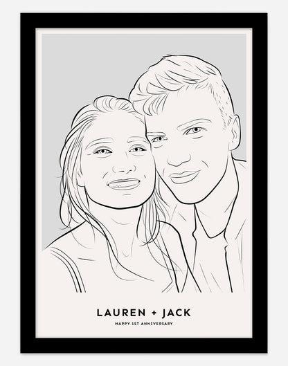 Custom Couple Portrait - Grey / Black Frame