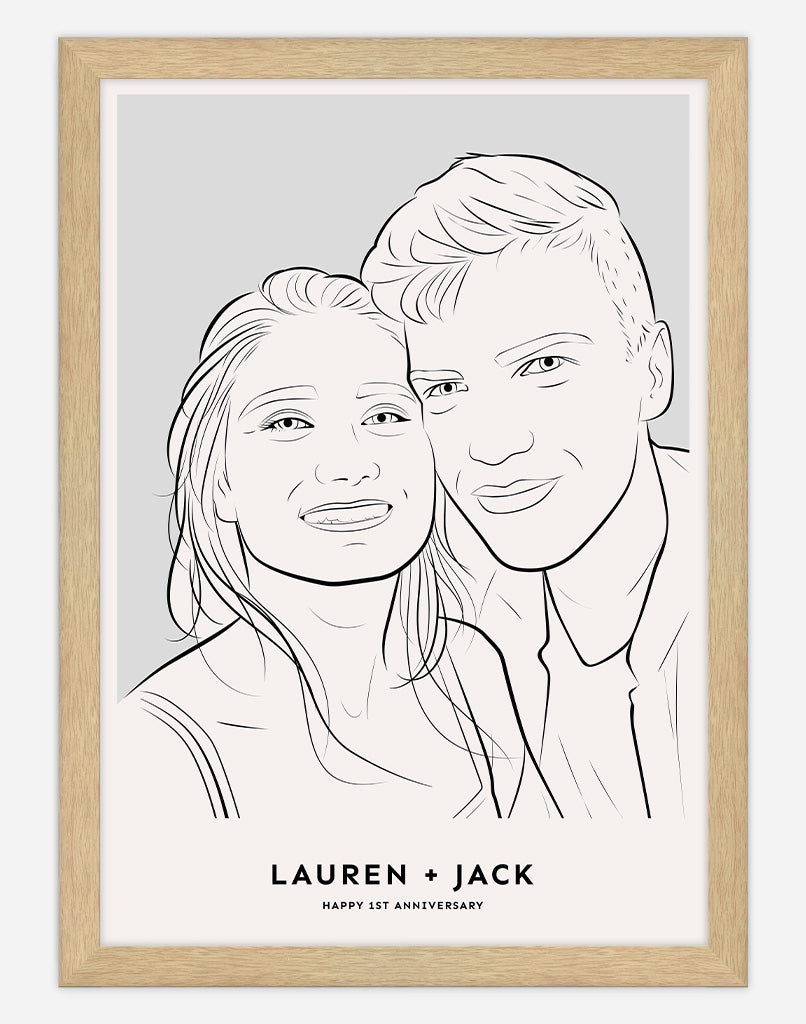 Custom Couple Portrait -  Grey / Timber Frame
