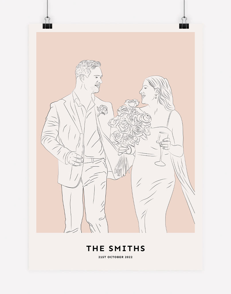 Custom Couple Portrait -  Peach / Poster Print