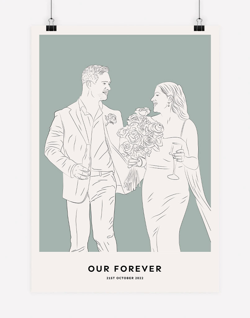 Custom Couple Portrait -  Sage / Poster Print