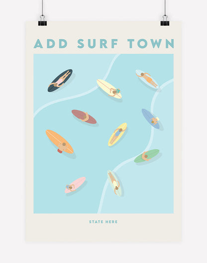 Surf Town Australia Aerial Surf Print - A4 - Unframed - Add Your Own Australia