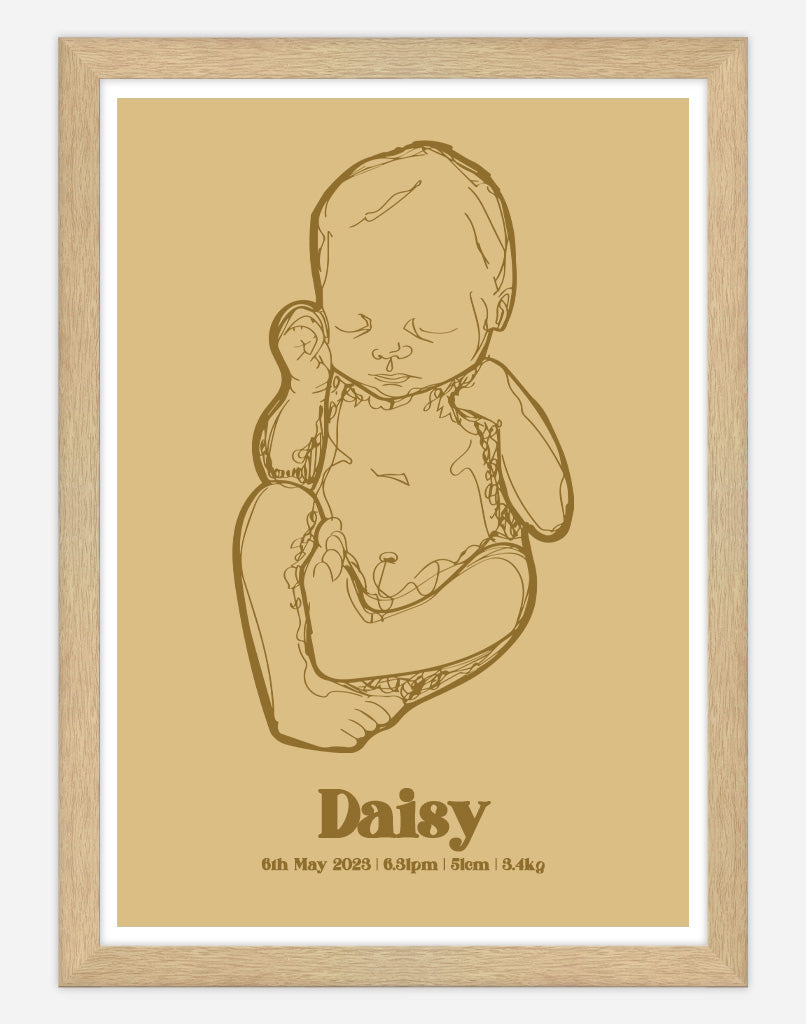 Custom Birth Poster - A4 - Timber Frame - Golden Australia