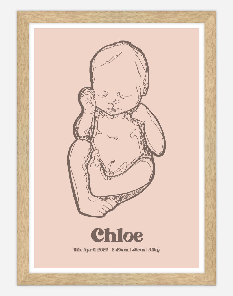Custom Birth Poster - A4 - Timber Frame - Rose Australia