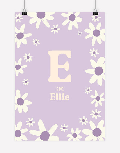 Personalised Daisy Name Print - A4 - Unframed - Lavender Australia