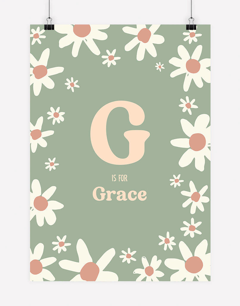 Personalised Daisy Name Print - A4 - Unframed - Sage Australia