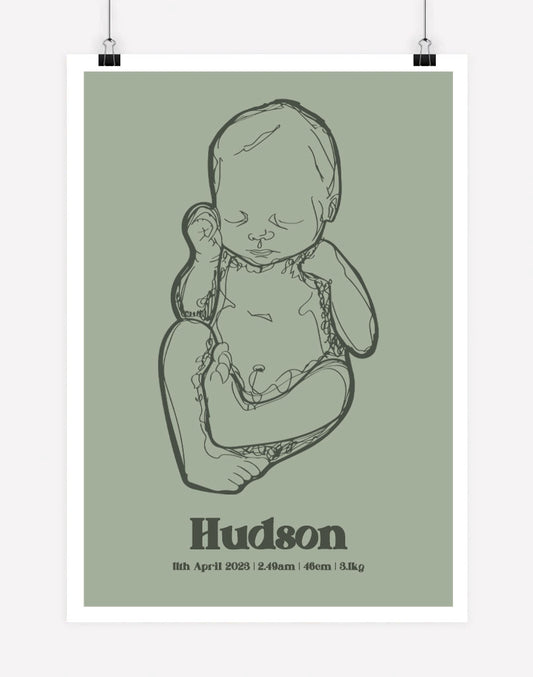 Custom Birth Poster - A4 - Unframed - Sage Australia