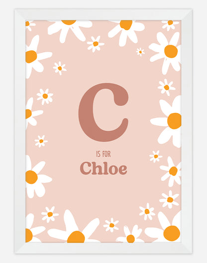 Personalised Daisy Name Print - A4 - White Frame - Rose Australia
