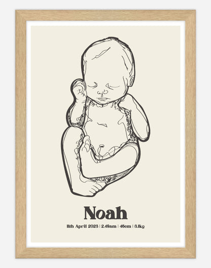 Custom Birth Poster - A4 - Timber Frame - Cream Australia
