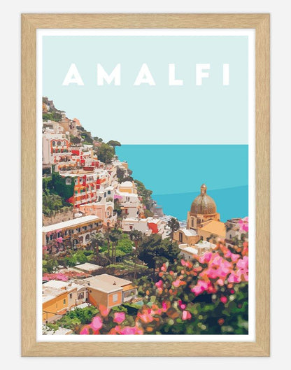 Amalfi Coast | Travel Poster - Wall Art - A4 - Timber Frame - Australia