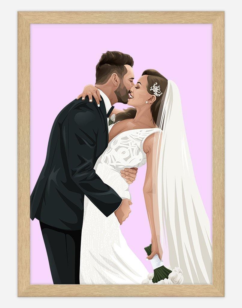 Framed personalised couple portrait created from a wedding photo by Oh Barney