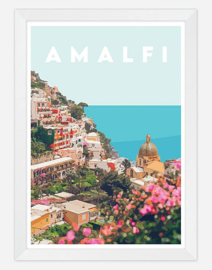 Amalfi Coast | Travel Poster - Wall Art - A4 - White Frame - Australia