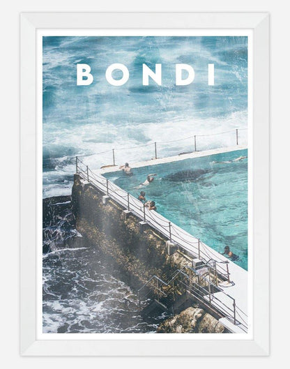 Bondi | Photography - Travel Poster Wall Art - A4 - White Frame - Australia